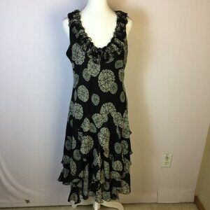 RB Collection New York Midi Dress Sz 8 Womans Black Flowy Tiered Y2K Fairy Lined
